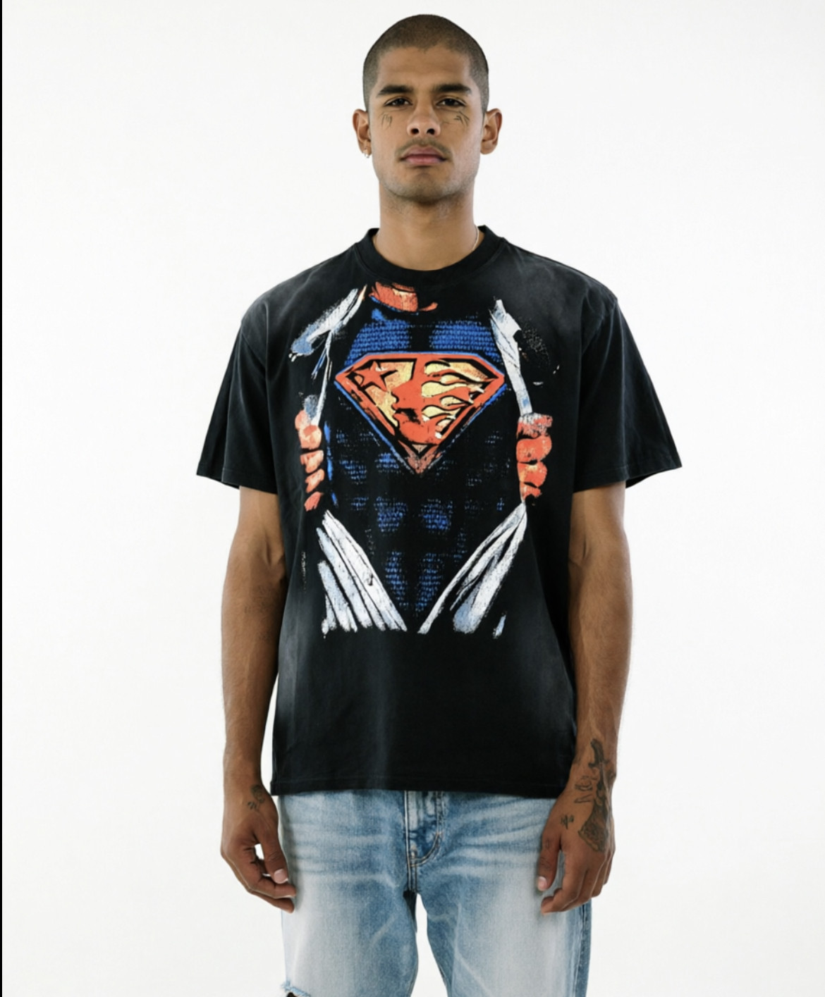 HELLSTAR地狱之星超人superman印花可带nfc芯片水洗做旧短袖T恤潮