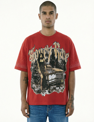 BKYS Money Race F-terry Cropped Tee车模烫钻Bling毛圈毛边短袖