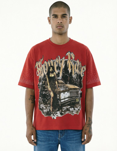 BKYS Money Race F-terry Cropped Tee车模烫钻Bling毛圈毛边短袖