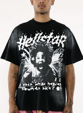 Hellstar洛杉矶街头潮牌硬核说唱文化耳机天使火焰字母短袖短裤套