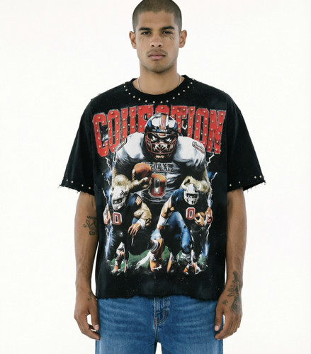 BKYS Collection F-terry Cropped Tee打钉bling毛边橄榄球短袖T