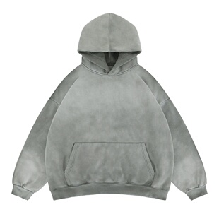 欧美高街侃爷kanye同款重磅水洗做旧连帽衫男女复古宽松嘻哈卫衣