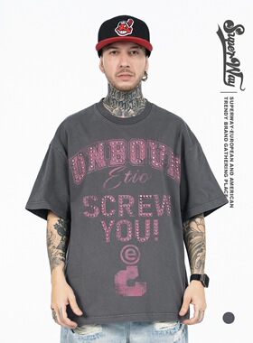 短袖t恤春秋新款潮牌男女装休闲时尚镶钻字母款美式圆领半袖上衣