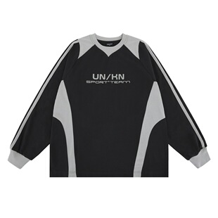 FORGIVENESS美式潮牌拼接撞色长袖袖t恤男女款2025夏圆领宽松上衣