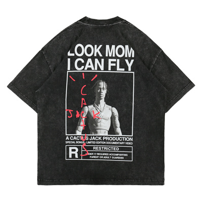欧美夏季潮牌TravisScott黑人说唱歌手水洗做旧宽松短袖嘻哈T恤潮