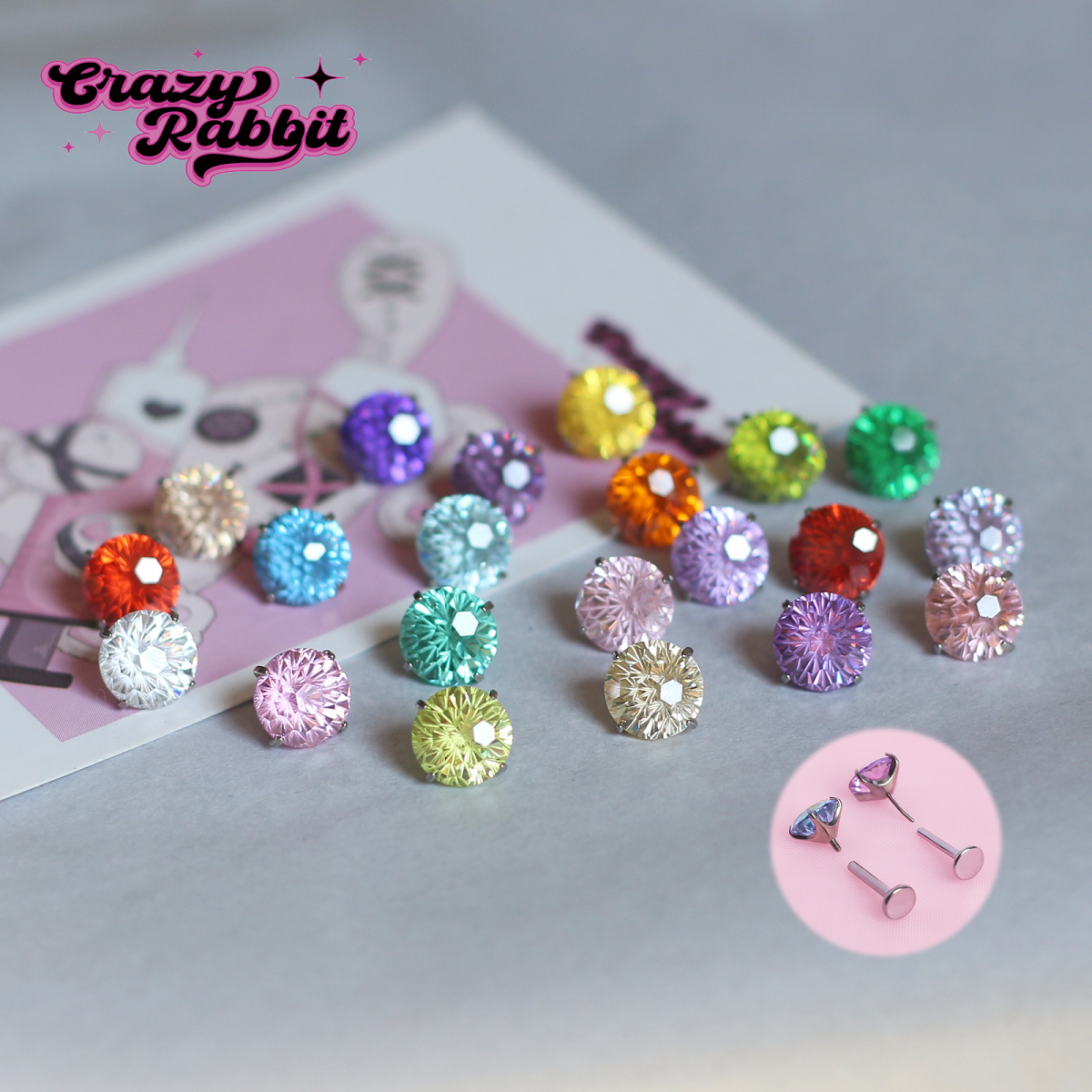 CrazyRabbit烟花切锆石钛钢耳钉
