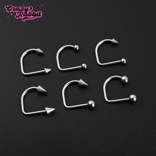 CrazyRabbit F136医用钛合金d型唇环U型铆钉环虎牙钉恶魔钉穿刺