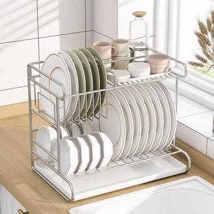 304不锈钢碗碟置物架厨房台面碗盘沥水架家用碗筷收纳碗柜放碗架