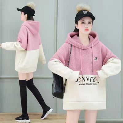 中长款外穿连帽卫衣羊羔绒上衣