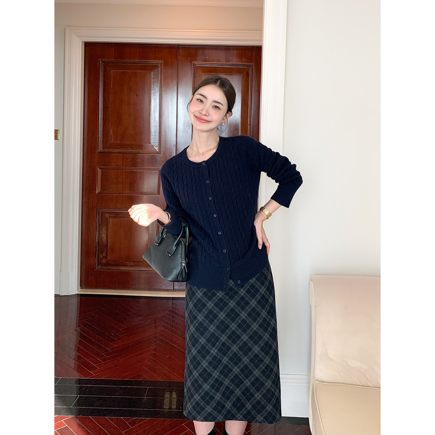 Maven Lin 雅致臻贵 复古毛呢格子半身裙女休闲气质羊毛A字中长裙,女装/女士精品,半身裙,淘宝优惠券,粉丝福利购,淘宝优惠卷