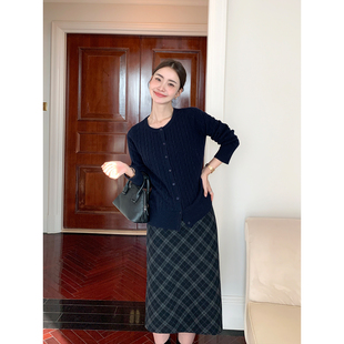 复古毛呢格子半身裙女休闲气质羊毛A字中长裙 雅致臻贵 Maven Lin