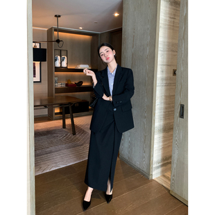 Lin 外套女扭结设计直筒半裙套装 女绅主义 平驳领西装 经典 Maven