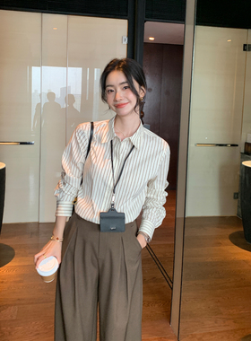 Maven Lin 简雅知性 气质粉色条纹长袖衬衫女高级感通勤宽松衬衣