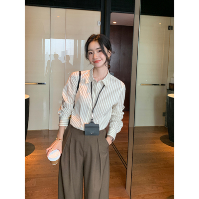 Maven Lin 简雅知性 气质粉色条纹长袖衬衫女高级感通勤宽松衬衣