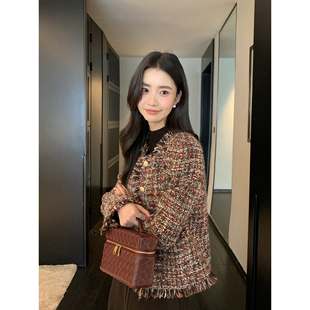 小香风外套女秋冬韩系流苏夹棉毛呢大衣 羊毛粗花呢短款 Maven Lin