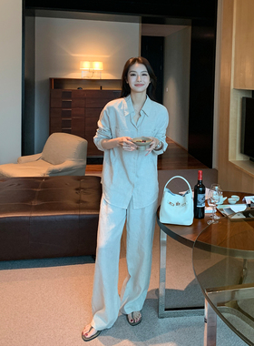 Maven Lin 1OO亚麻系列丨高智感长袖衬衫女宽松直筒阔腿裤套装