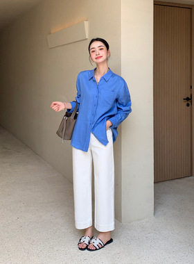 Maven Lin  通勤简约 |重磅四面弹白色九分牛仔裤女直筒小脚裤