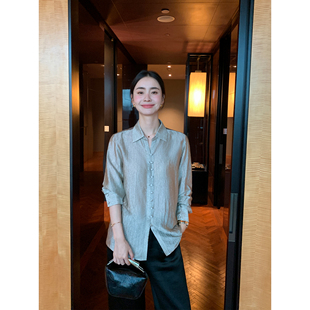 女上衣夏季 Maven 微透衬衫 优雅奢美长袖 醋酸混纺宽松通勤衬衣 Lin