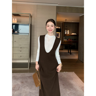 Maven Lin 蓬松绒感 浣熊绒深V领毛衣连衣裙女气质叠穿长款背心裙