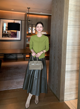 Maven Lin【现货7折】质感高腰PU皮裙半身裙女通勤宽松a字中长裙