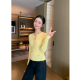 薄款 Maven 贝壳扣叠穿上衣 显瘦针织衫 女秋季 Lin 浅黄色享利领修身