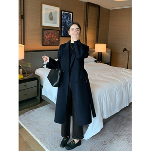 呢子外套腰带修身 羊毛1OO双面羊绒大衣女中长款 毛呢 Lin Maven