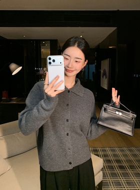 Maven Lin 柔暖廓形 羊毛高领针织开衫女宽松气质polo领毛衣外套