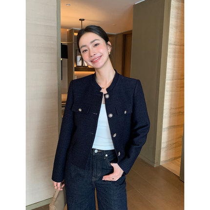 Maven Lin 重工立体肌理感小香风外套女新中式小领羊毛开衫短上衣