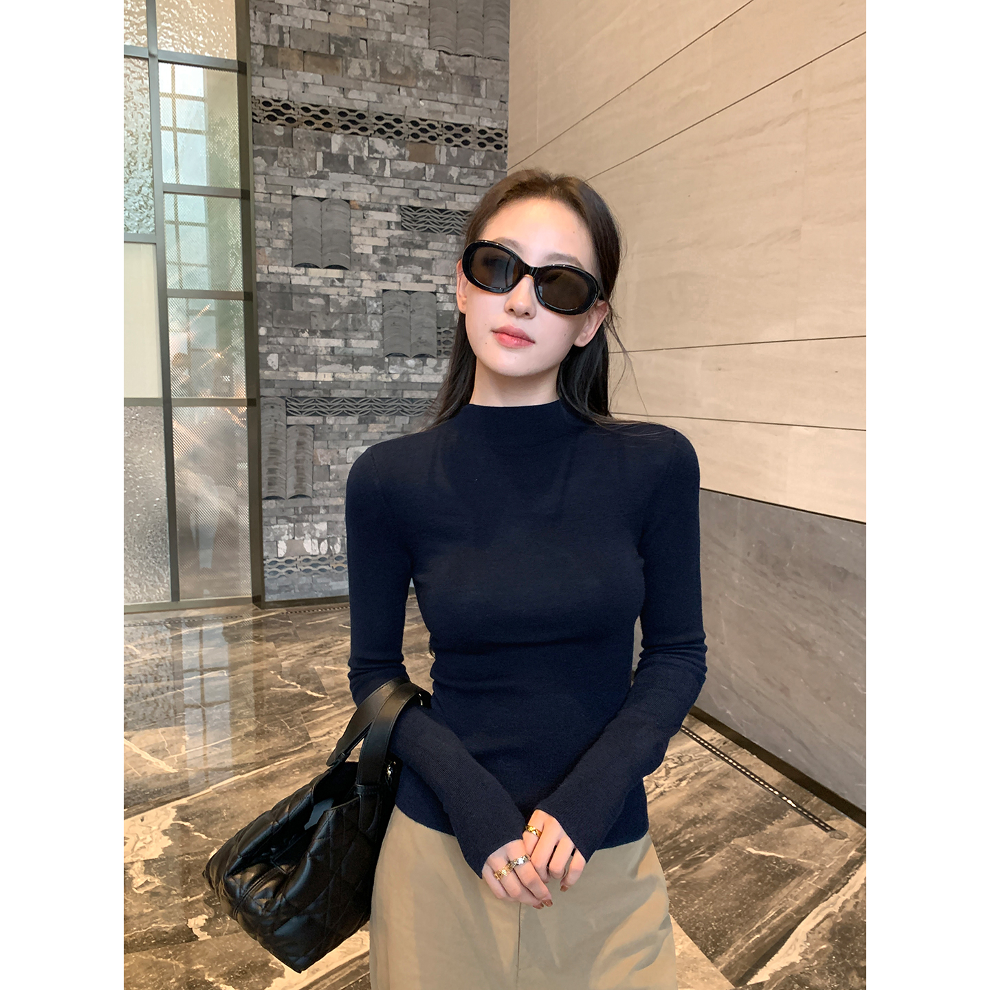 Maven Lin 静奢舒适 100%羊毛针织衫女气质修身打底半高领上衣