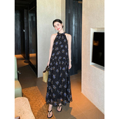 静奢优雅 Maven Lin 挂脖系带碎花雪纺连衣裙女气质宽松大摆长裙