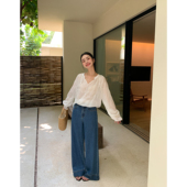 女垂感休闲直筒长裤 Maven 宽松阔腿莱赛尔牛仔裤 复古蓝调 Lin