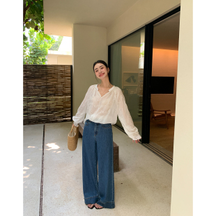 女垂感休闲直筒长裤 Maven 宽松阔腿莱赛尔牛仔裤 复古蓝调 Lin