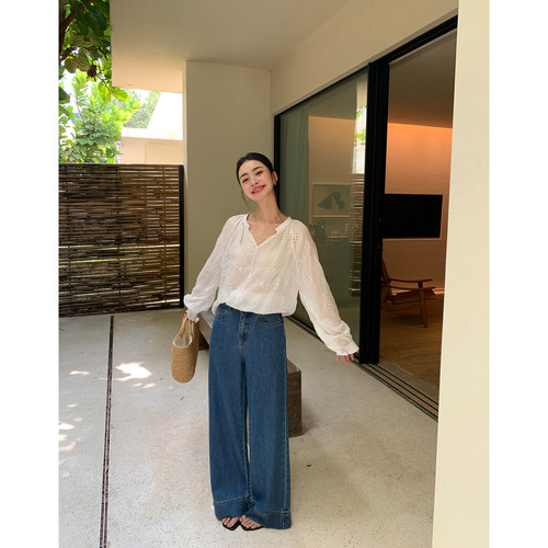 Maven Lin 复古蓝调|宽松阔腿莱赛尔牛仔裤女垂感休闲直筒长裤