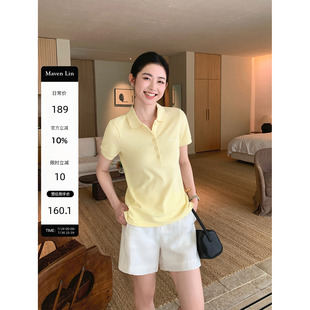 Lin 公式 Maven 经典 女气质正肩T恤上衣 极简老钱风纯棉短袖 Polo衫