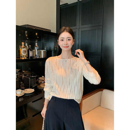 Maven Lin 1/30支羊驼毛镂空立体肌理针织衫女设计感宽松慵懒上衣