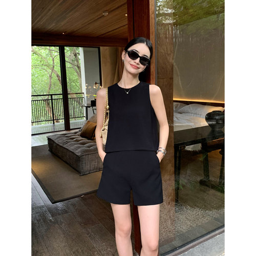 Maven Lin高智系列！仿醋酸背心宽松无袖上衣+休闲短裤两件套装女