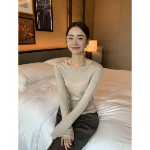 女修身 Maven 莱赛尔羊毛混纺圆领针织衫 极简主义 打底上衣 Lin