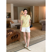 女通勤中腰宽松阔腿裤 Maven 白色1OO亚麻休闲短裤 品味老钱 Lin