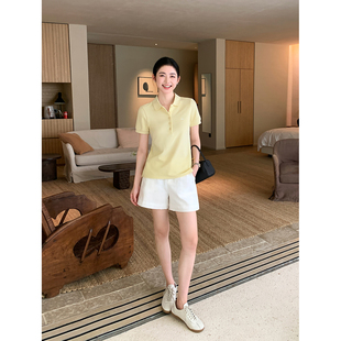 女通勤中腰宽松阔腿裤 Maven 白色1OO亚麻休闲短裤 品味老钱 Lin