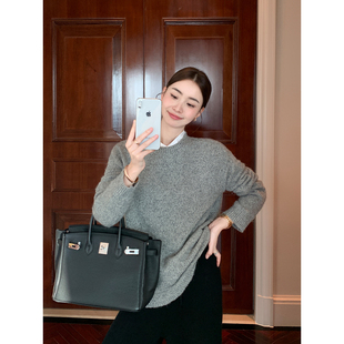 软糯亲肤圆领套头毛衣女宽松慵懒针织打底衫 美学概念 Lin Maven