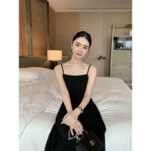 Maven Lin 优雅奢美吊带连衣裙女极简重工收腰纸片人雪纺小黑裙
