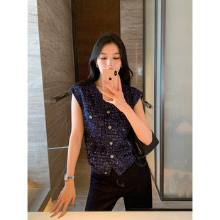 银丝亮片小香风马甲女宽松圆领无袖 香筏世家 马夹上衣 Lin Maven