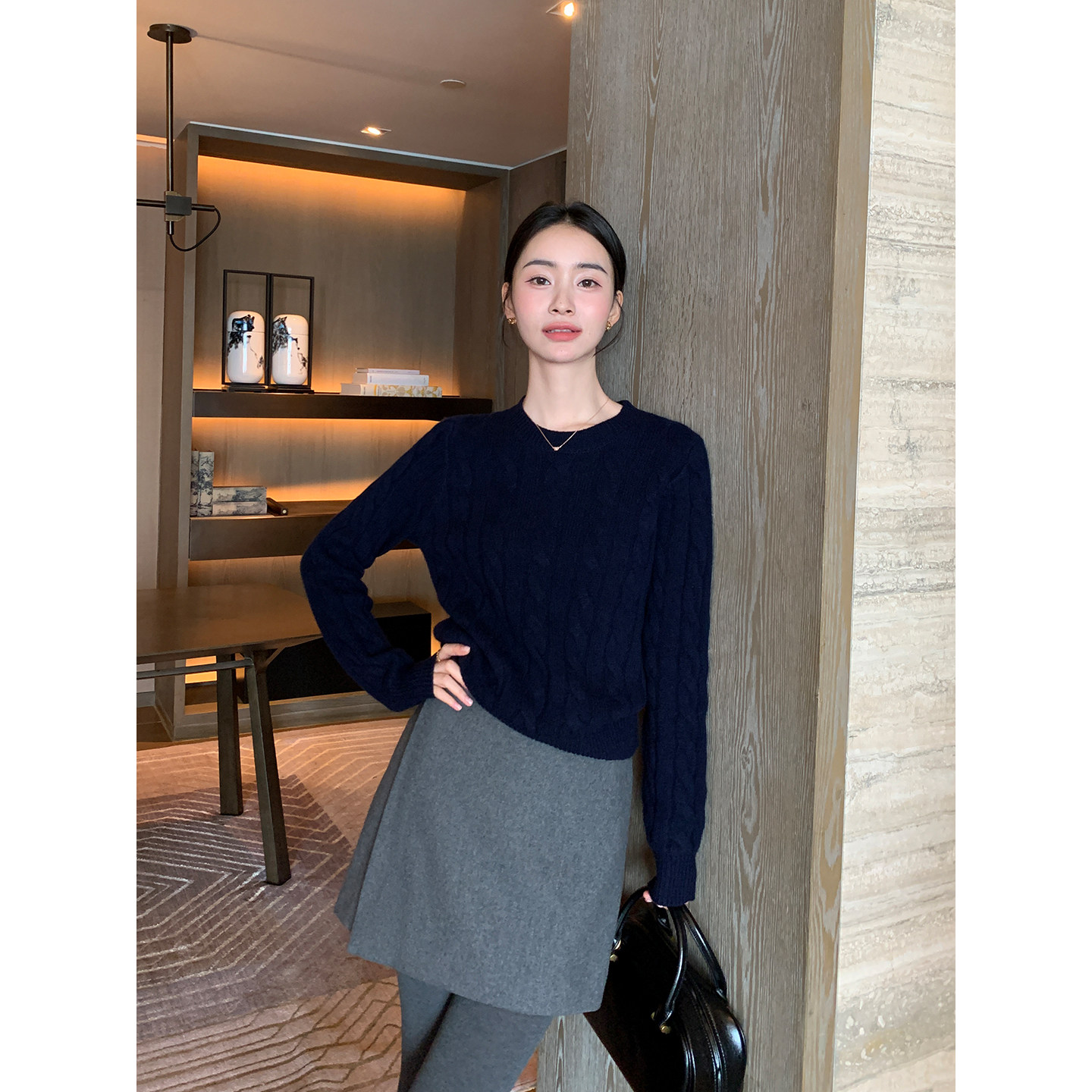 Maven Lin 高智都市 灰色羊毛呢子半身短裙女优雅侧开叉a字包臀裙