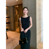 Lin 圆领中长款 高定黑色醋酸背心裙夏季 Maven 新款 法式 修身 连衣裙