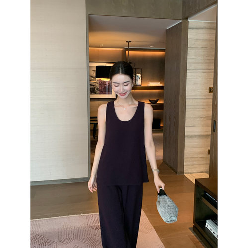 Maven Lin 高智系列|廓形松弛感U领醋酸背心女阔腿休闲裤两件套装