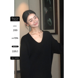 Maven 慵懒风羊毛针织上衣 Lin 松弛感白色V领毛衣女秋冬2025新款