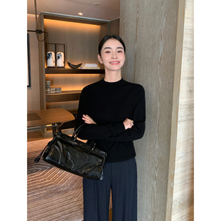 Maven Lin 黑色山羊绒半高领套头针织衫上衣女秋冬羊毛打底毛衣