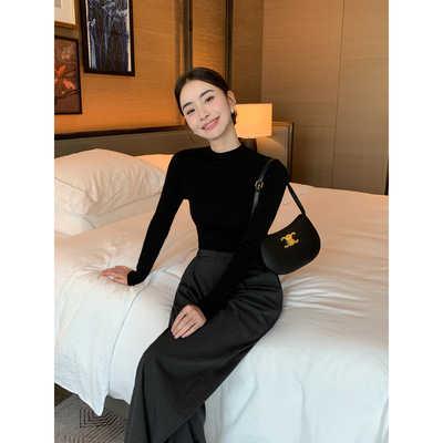 Maven Lin 绵羊毛100%半高领打底衫女秋冬套头修身针织内搭上衣