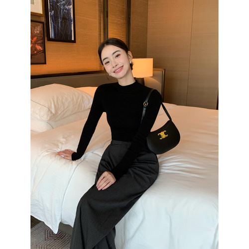 Maven Lin 绵羊毛100%半高领打底衫女秋冬套头修身针织内搭上衣