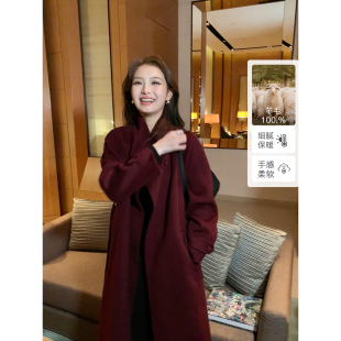收腰毛呢外套 1OO羊毛双面呢大衣女气质中长款 Maven Lin精英女绅